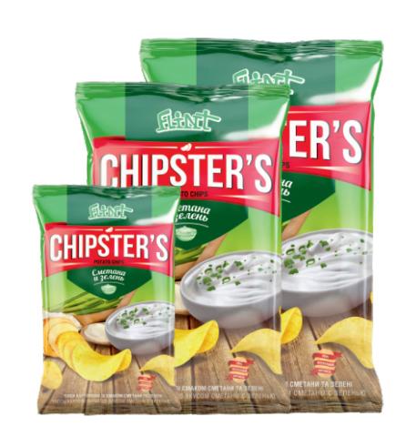 ТМ Flint CHIPSTER'S чипсы натуральные со вкусом сметана с зеленью 100 гр./120 шт